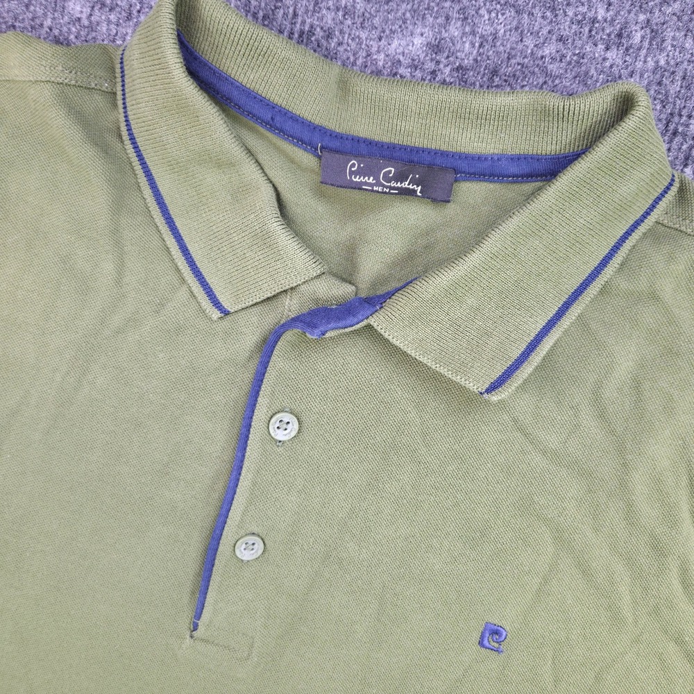 Pierre Cardin Mens L Olive Green Cotton Polo Shirt Classic Fit Pique SS